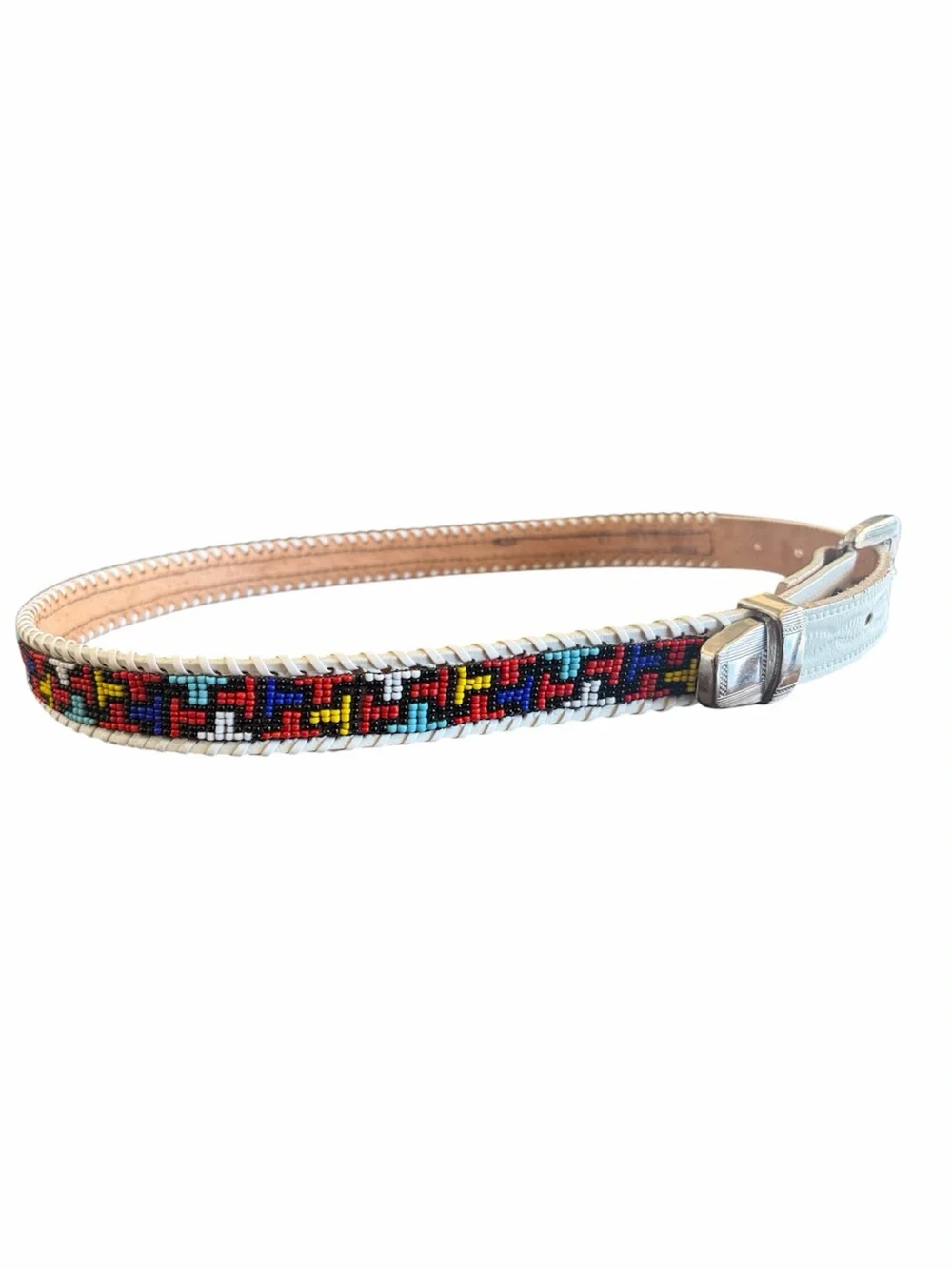 Vintage Gammishire White Leather Southwestern Beaded Belt